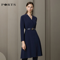 PORTS Po womens OL commuter elegant intellectual dress womens V-collar business wear A- line dress child High waist spring and autumn