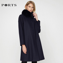 PORTS Po womens autumn and winter woolen coat womens long wool collar coat wool LV9C046XWF001