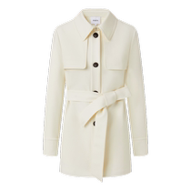 PORTS Femme Palate Dress Spring Milk White Assez Broadness 100 hitch Commuter Temperament Twill Wool Beam Waist Windsuit