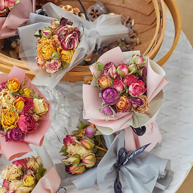 In Flower Bouquet Mini Gift Flower Flower Little Rose Dry Bouquet Bouquet Bowl Box Gifts for Festival Goddess Gifts