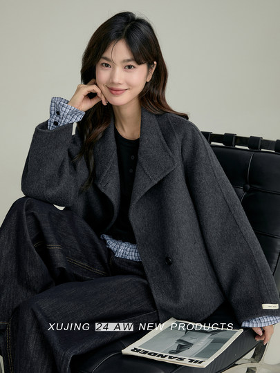 Xujing Black Double-Sided Cashmere Short Woolen Coat for Women 2025 Autumn and Winter High-End Petite Woolen Coat