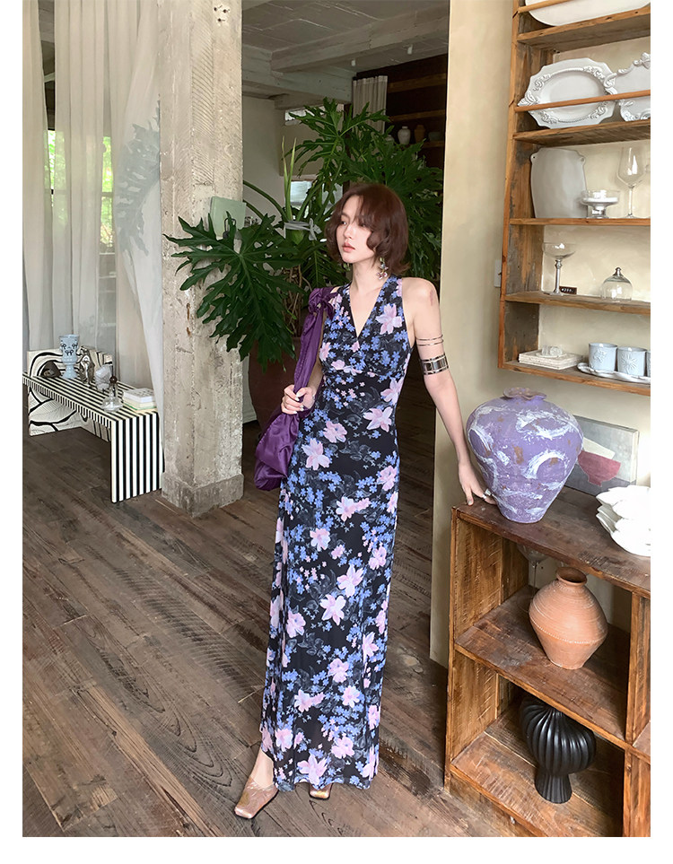 KELIFAN Blue Snowflake Halter Dress