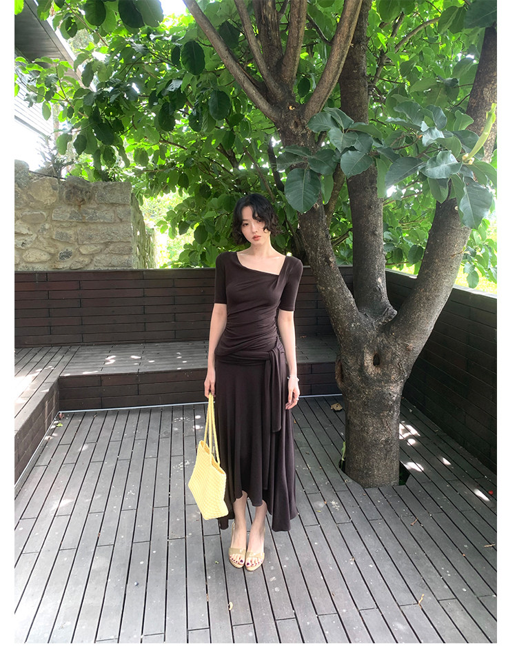 KELIFAN Asymmetric Ruched Slim Fit Top
