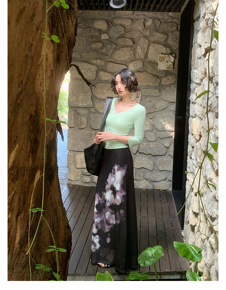 KELIFAN Jinghua Ci 320g Floral Straight-Leg Long Skirt