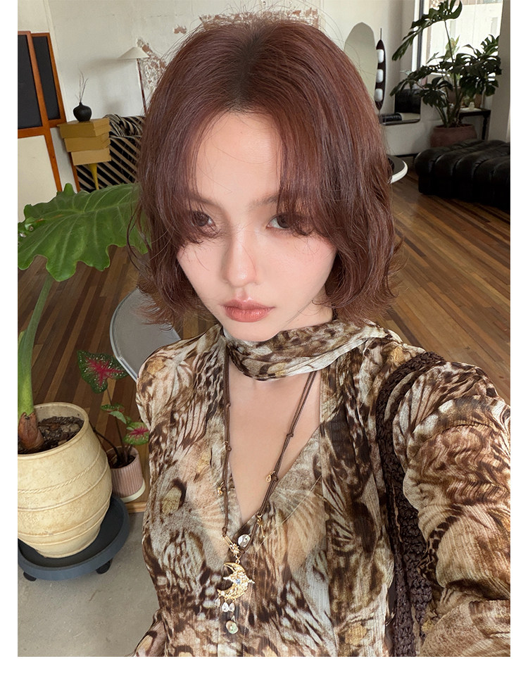 KELIFAN Leopard Print V-Neck Shirt