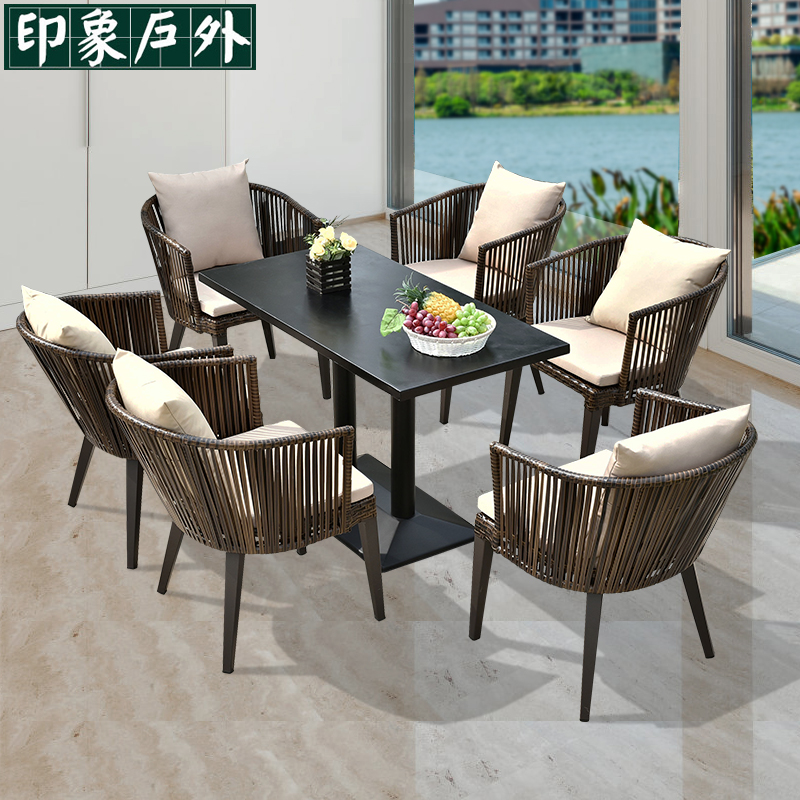 Rattan chair outdoor table and chair balcony three-piece set single leisure terrace coffee table combination courtyard outdoor backrest rattan chair