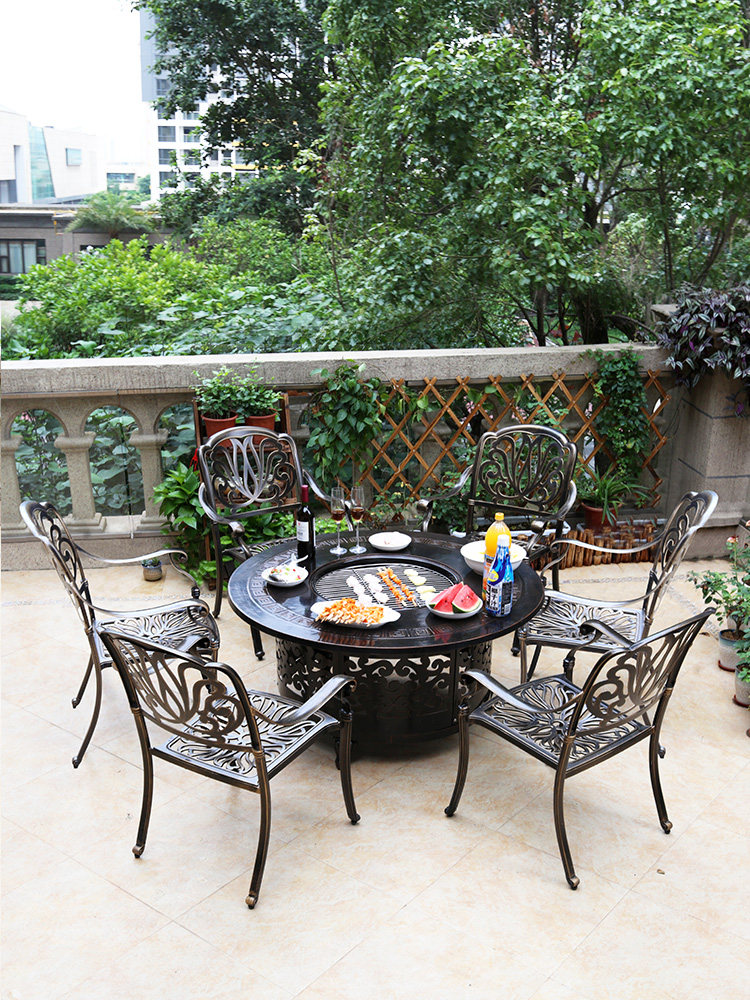 Outdoor desk and chair cast aluminum outdoor courtyard garden three or five pieces of open-air balcony iron barbecue table and chair combination