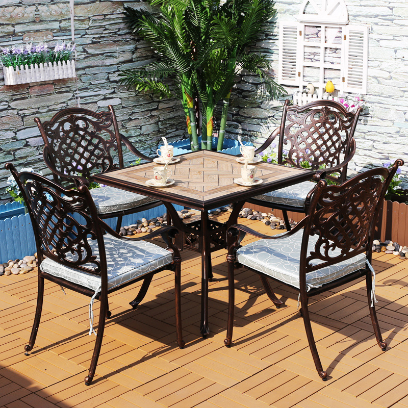 Outdoor cast aluminum tables and chairs combined leisure balcony courtyard dining table 5 pieces outdoor open-air marble garden furniture