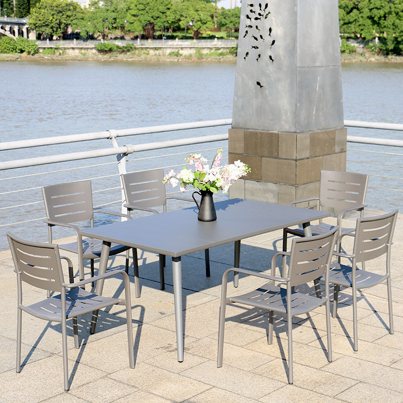 Outdoor tables and chairs all aluminum open air courtyard waterproof sunscreen outdoor cast aluminum casual chairs and tables three or five seven sets combined