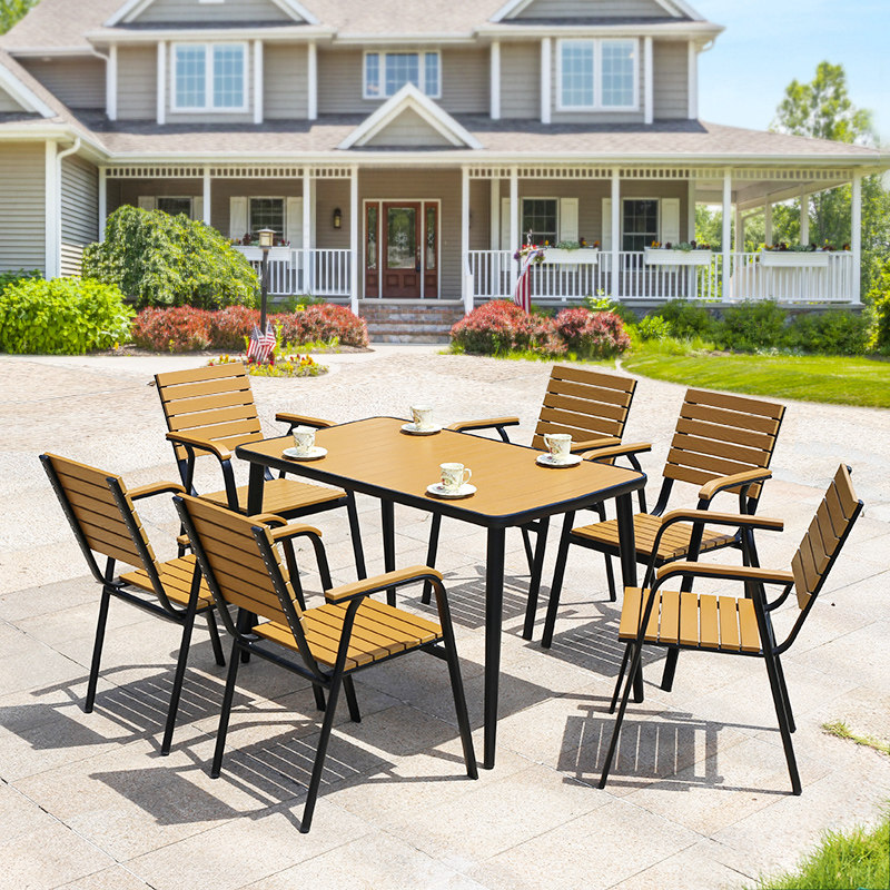 Outdoor table and chair combination courtyard garden balcony anti-corrosion wood leisure open-air outdoor stall cafe plastic wood tables and chairs