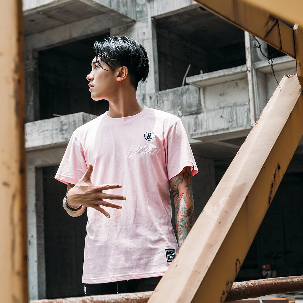 简约日系百搭纯色刺绣男士短袖潮牌休闲个性纯棉圆领男女T恤半袖