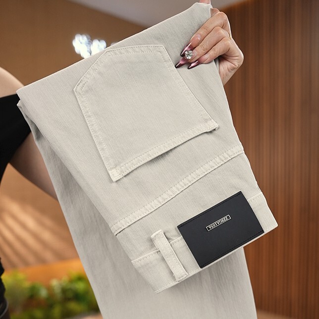 【Yoga Elastic Waist】Pearl Gray Old Money Style Top Luxury Spring/Summer New Straight-Leg Denim Casual Pants G1897