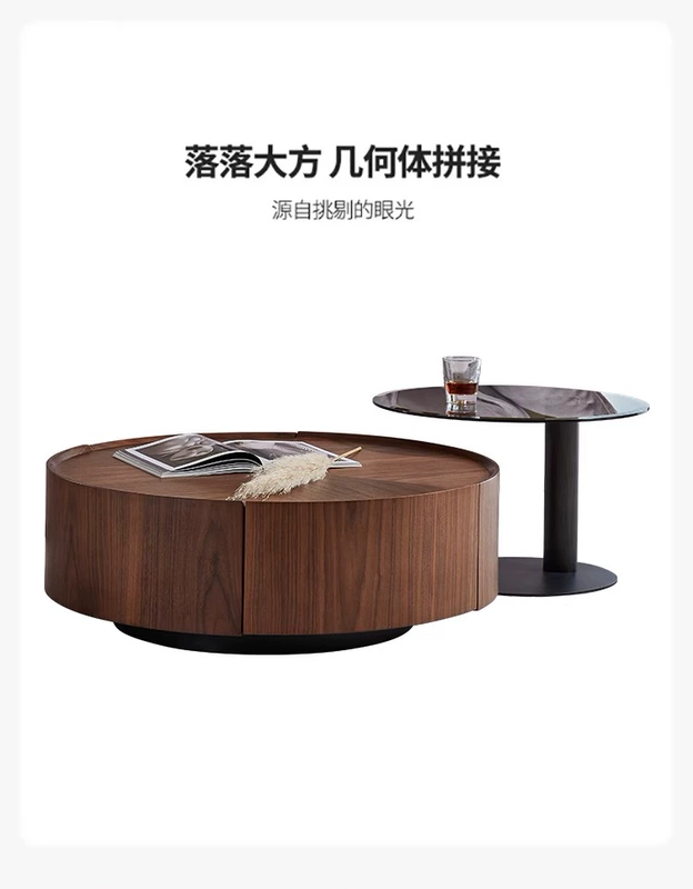 Phong cách tối giản Ý bàn cà phê tròn lớn và nhỏ kết hợp căn hộ nhỏ hiện đại phòng khách đơn giản gia đình bàn cà phê tròn bằng gỗ nguyên khối