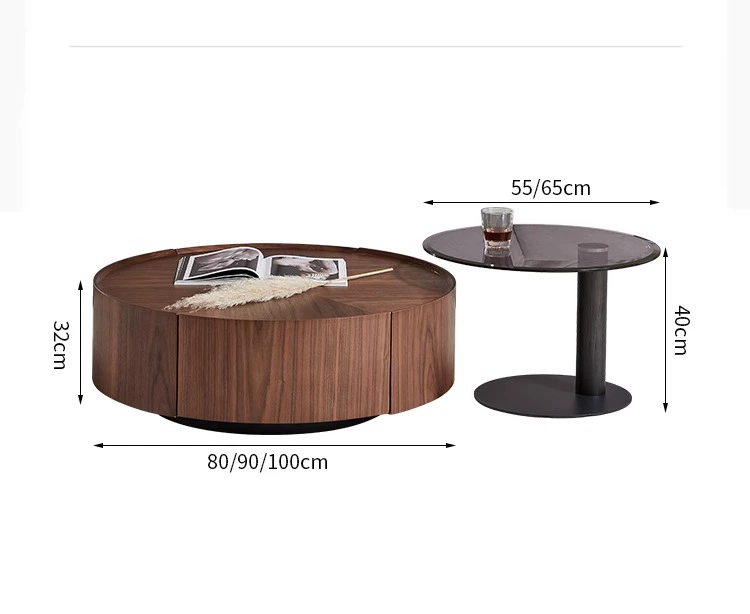 Phong cách tối giản Ý bàn cà phê tròn lớn và nhỏ kết hợp căn hộ nhỏ hiện đại phòng khách đơn giản gia đình bàn cà phê tròn bằng gỗ nguyên khối
