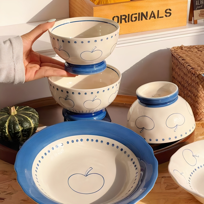 Apple Ceramic Bowl for Home Use 2026 New Model High-Value Bowl and Plate Set Tableware Plate Tall Bowl Dessert Bowl Rice Bowl Apple Ceramic Bowl for Home Use 2026 New Model High-Value Bowl and Plate Set Tableware Plate Tall Bowl Dessert Bowl Rice Bowl