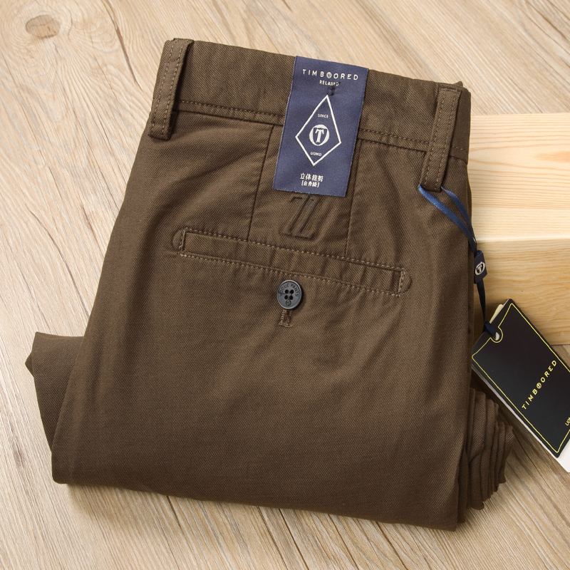 European Style Summer Thin Twill Texture Brown Men's Pants Luxurious Cotton Stretch Straight-Leg Business Casual Men's Trousers