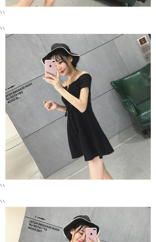 Mùa xuân và mùa thu váy ngắn 2017 tính khí thời trang v-cổ strapless cao eo slim quai xù A-line dress váy chữ a công sở