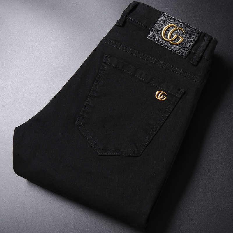 Black jeans men's autumn and winter casual straight tube slim European station Tide brand high-end stretch men's business trousers