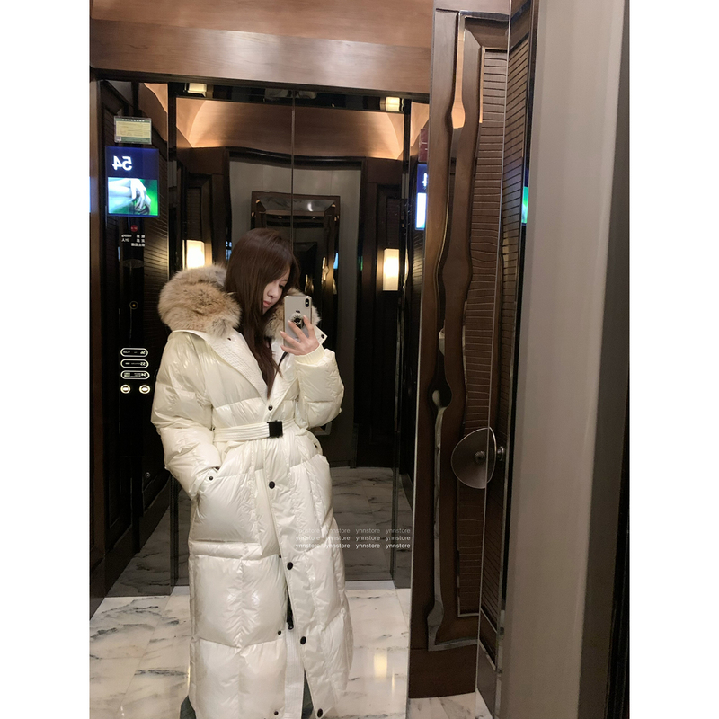 Ynnstore “Cold-Resistant King” Three-Proof Windproof Fur Collar down Jacket 0.5kg 90% White Duck down Long Coat for Women