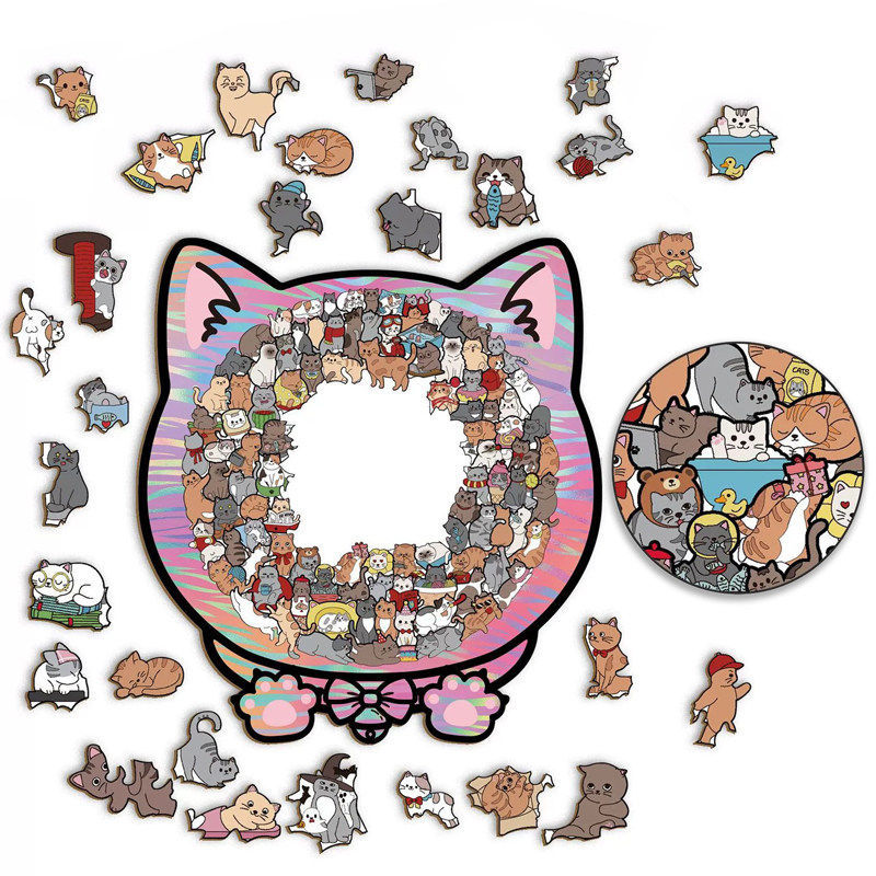 Original Genuine High-Quality High-Definition Cat Puzzle, Special-Shaped Wooden Framed Cat Puzzle, Handmade DIY Gift