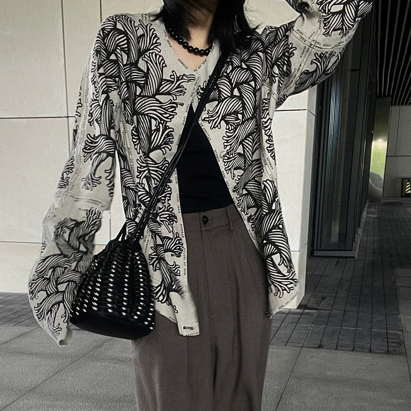 [High-End Version] Nemeth Style Knotted Classic All-Over Print Deconstructed Scimitar Sleeve Crew Neck Casual Jacket