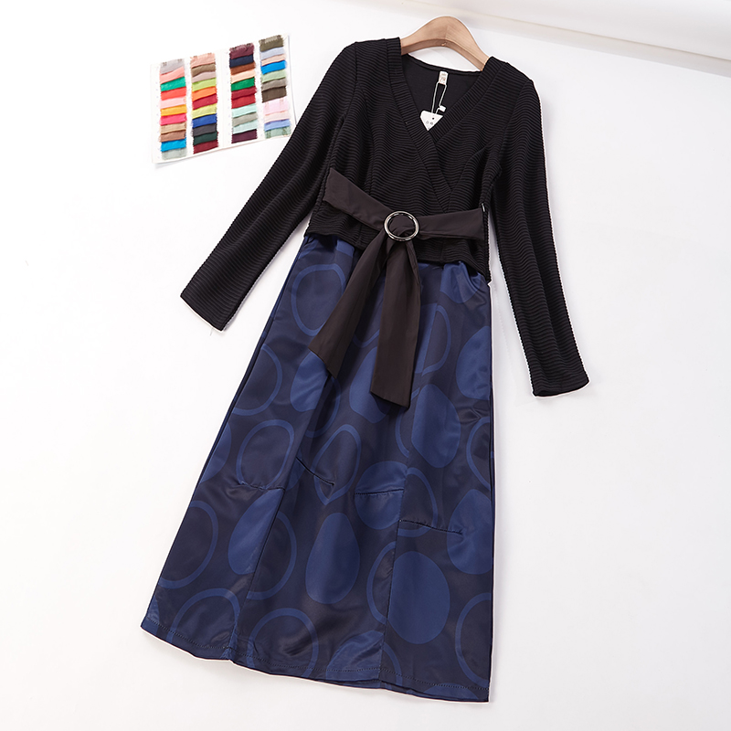 Chị em câu chuyện 2018 mùa thu mới khâu giả hai v-cổ dress 3055 dam dep