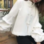 Câu chuyện chị em 2018 mùa thu mới màu rắn phồng tay áo cardigan lỏng áo khoác ngắn 8802 áo kiểu nữ