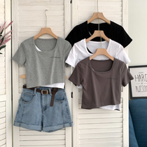 Short sleeve fake two round neck pullover base shirt Women spring and summer 2021 new short T-shirt