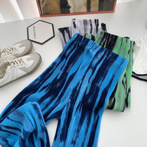 Wide leg pants womens vintage tie-dyed pleated high waist mop pants trousers spring loose casual pants