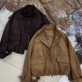 Apm retro suede stand collar short jacket women's 2025 autumn new maillard style fashionable versatile jacket