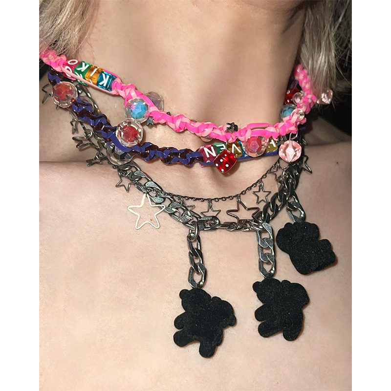 189 Yuan Heavenkiko All-Copper Double-Headed Bear Y2K Braided Necklace Accessory Vintage Choker