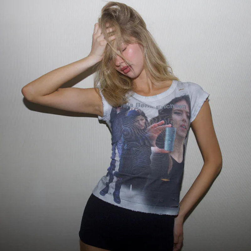 Parying Same Style 26Ss Spring and Summer Printed Retro Round Neck Short-Sleeved T-Shirt European and American Style Unisex Small Top Parying Same Style 26Ss Spring and Summer Printed Retro Round Neck Short-Sleeved T-Shirt European and American Style Unisex Small Top