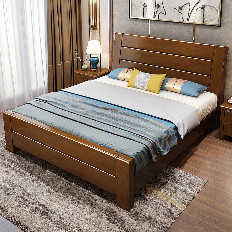 Solid wood bed 1 8 meters double bed Modern simple master bedroom wedding bed 1 5 meters single bed Factory direct sales storage bed