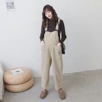 Pregnancy Woman Dress Autumn Winter Style Suit Fashion Outwear Light Core Suede Back Strap Pants Fall Loose Broadlegged Pants Casual Pocket Pants