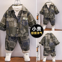 Boys autumn clothes suit 2021 new Korean version of the Korean Air Spring and Autumn Childrens handsome and fashionable shirt Two sets