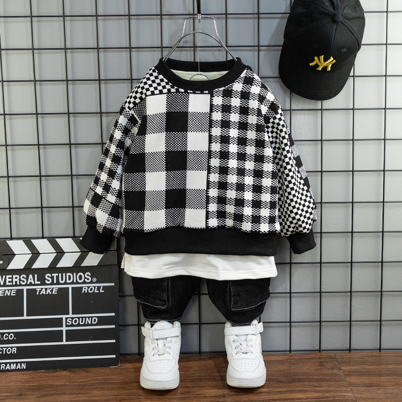 Children's clothing boys handsome suits 2021 new spring and autumn children's Western style clothes boys autumn sweater two-piece tide