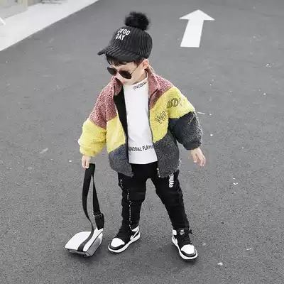 Boy plus velvet coat children Spring and Autumn lamb hair children's clothing male baby spring thickened cotton children Foreign style tide clothes