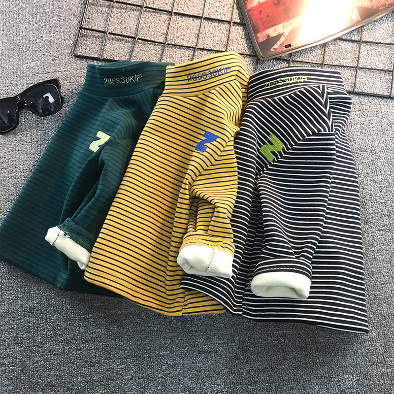 Boy Garsuede beating undershirt winter semi-high collar internal lap t boy baby thickened pure cotton T-shirt children warm blouses