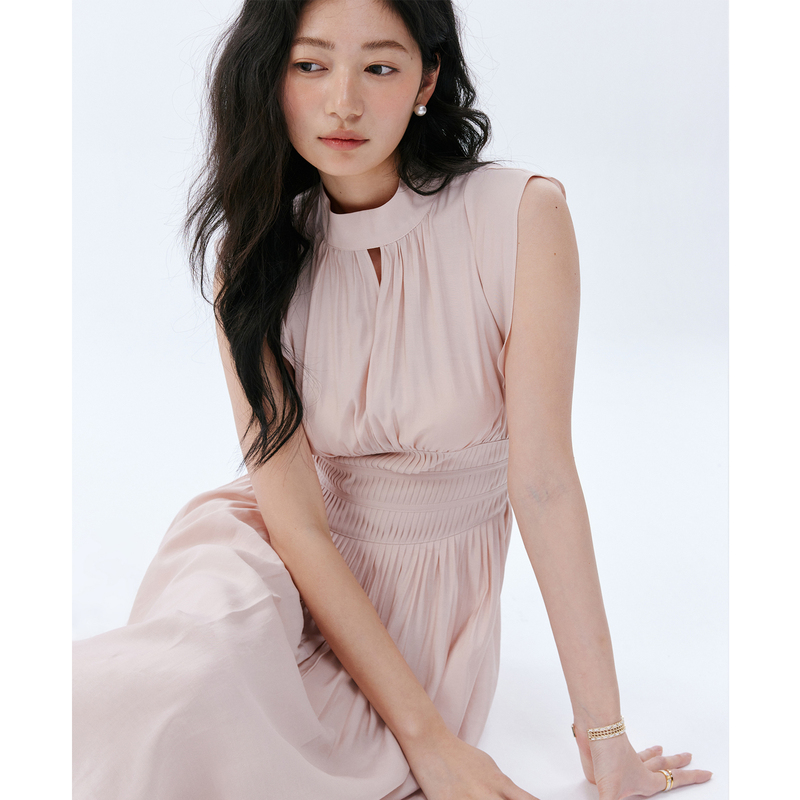 Vickyy Original 【Goddess Dress in Two Colors】 Elegant Pleated Flutter Sleeve Tank Long Dress Japanese Style Gentle