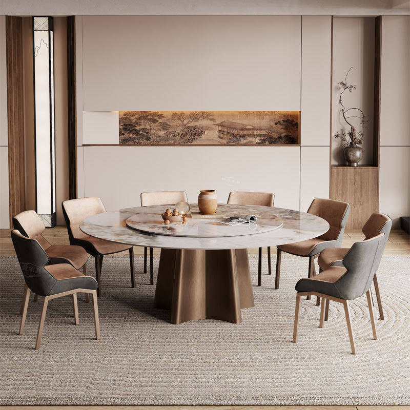 Slate Round Dining Table and Chair Set, Italian Light Luxury, Simple Modern High-End, Suitable for Large and Small Homes, Dining Table with Turntable Slate Round Dining Table and Chair Set, Italian Light Luxury, Simple Modern High-End, Suitable for Large and Small Homes, Dining Table with Turntable