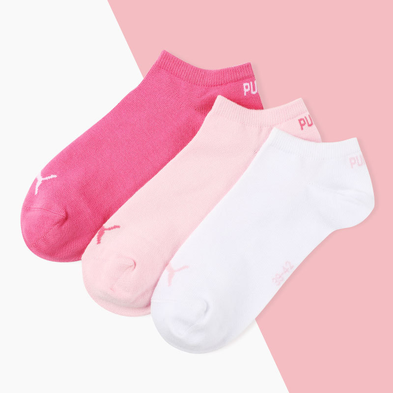 Puma Women's Socks Spring and Summer New Short Socks Pink Socks Running Sports Socks Black and White Socks Thin Low-Cut Socks Cotton 3-Pack