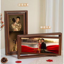Solid wood double-sided rotating photo frame table wedding antique style portrait frame ornaments 12-inch screen photo frame