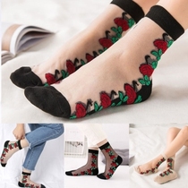 5 pairs of stockings female crystal glass stockings thin short Korean version of transparent lace spring and summer non-slip embroidered tube socks