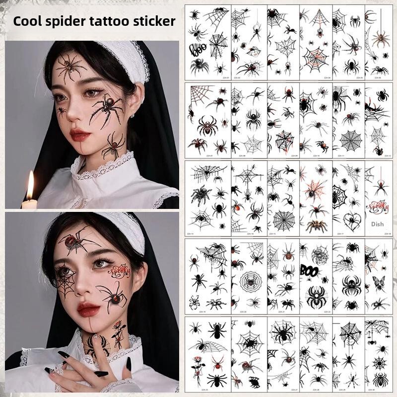 Authentic Halloween Spider Tattoo Stickers 3D Horror Quirky Spider Web Stickers Party Bar Makeup Temporary Authentic Halloween Spider Tattoo Stickers 3D Horror Quirky Spider Web Stickers Party Bar Makeup Temporary