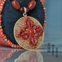 Nepal silver gilt necklace pendant Filigree inlaid exquisite cross pestle body Agate chain necklace pendant