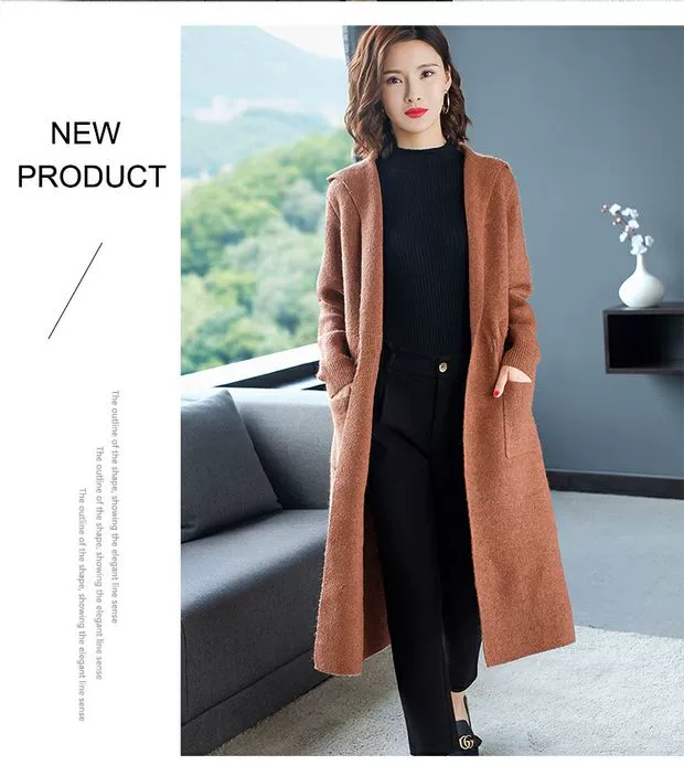 Áo len cashmere nữ dài 2019 mới thu đông 2014 phiên bản Hàn Quốc buông lơi trên đầu gối len dệt kim dày len - Đan Cardigan