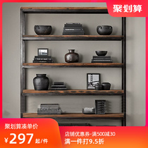 loft American solid wood minimalist bookcase display shelf Kitchen Separator Multilayer Shelve Retro Contained Iron Art Bookshelves