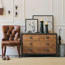 American Countryside Retro Iron Art Solid Wood Lockers Storage Cabinet Creative Wood-drawer Cabinet Living Room Decorated Fighting Cabinet