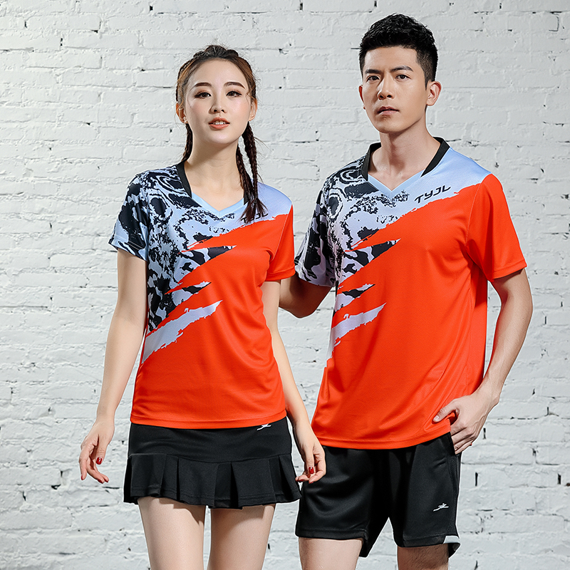 women's thin breathable short sleeve volleyball suit fast dry badminton table tennis uniform men's training match suit orange
