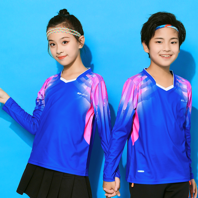 Spring and autumn male and female children long sleeves badminton suit blouses speed dry overdraft table tennis clothes training to serve gas volleyball clothes Indian characters